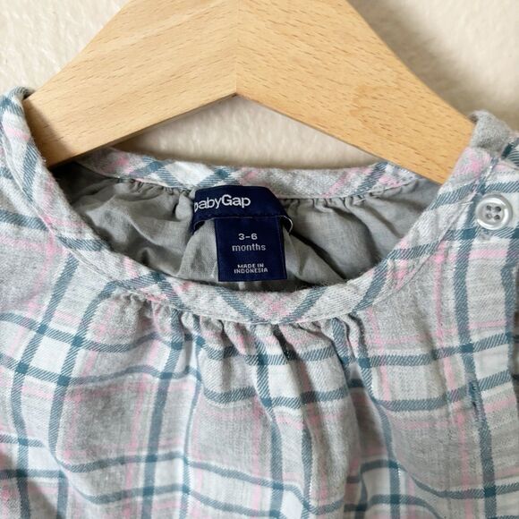 Baby Gap Dress Girls 3 - 6 months Grey Tartan pattern long sleeve button casual - Picture 4 of 8